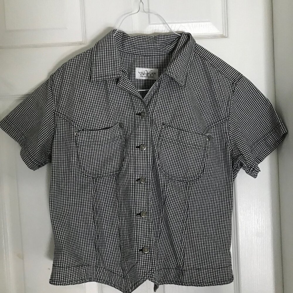 Villager Sport Black & White Check Short Sleeve Top